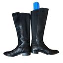 Ann Taylor  Loft black leather riding boot with stretch band in back. Pull on siz Photo 0