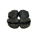 Sorel  Roaming Two Strap Leather Slide Flat Sandals Black/White Photo 4