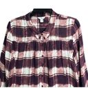 Garnet Hill  Womens Plaid Crepe Tunic Top 6 Brown White Long Sleeve Half Button Photo 4