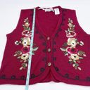 Jantzen Vintage  Classics Women's Floral Embroidered Sweater Vest Maroon Red NWT Photo 7