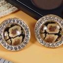 Superstar Accessories Zirconia Snake Print Stud Earrings Brown, Black, & Tan NWT Photo 0