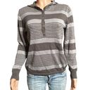 Long sleeve gray stripe half button Henley hoodie sweatshirt top M Size M Photo 0