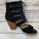 Nine West  Highland Lace Up Black Leather Block Heel Booties Size 10 M Photo 2