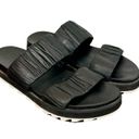 Sorel  Roaming Two Strap Leather Slide Flat Sandals Black/White Photo 3