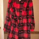 PINK - Victoria's Secret Victoria’s Secret Pink Plaid Dog Print Plush Fuzzy Robe Red Black XS/S Photo 0