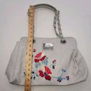 Nicole Miller  Faux Leather White Shoulder Bag Floral Embroidery Purse Hand Bag Photo 3