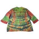 kim rogers Womens  100% Linen Green Tie Dye Button Up Top Rhinestone Butterfly XL Photo 4