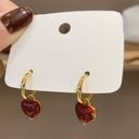 18K Gold Plated Love Heart Dangle Drop Earrings for Women,Red Heart Earrings Photo 4