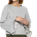 Popsugar  Grey Ruffled Wide Sleeve Bell Sleeve Cropped Sweatshirt Sweater Size M Photo 0