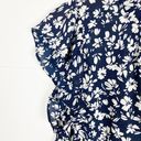 Loft Floral Navy White Ruffle Sleeve High Neck Top Size Large Photo 2