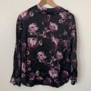  S Vince Silk Floral Long Sleeve Spread Collar Black and Purple Blouse Photo 10