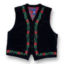 Karen Scott Vintage  Vest Black Velvet Red Green Holiday Poinsettias Embroidery Photo 8