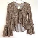 Peach Love California NEW NWT  Tan Brown Black Dotted Long Bell Sleeve Blouse S Photo 1