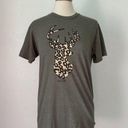 Tultex Green Deer Silhouette Cheetah Print Short Sleeve Crewneck T-Shirt Photo 0