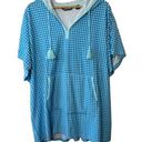 Lands'End  Blue Check Hooded Swim Cover-Up Tassel Strings Pouch Pocket LP-XLP Photo 0