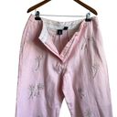 Saint Tropez West  Women Linen Crop Pants Palm Tree Print Size 16 Pink Beachy Photo 4