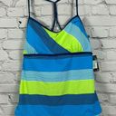 Nike  Women’s Tankini Swimsuit Top Racerback Aqua, Lime & Teal Stripes 16 NWT Photo 1