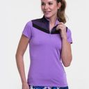 EP Pro  NY Cap Sleeve Mesh Overlay Contrast‎ Trim Zip Mock Women's Golf Polo Photo 0