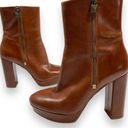 Michael Kors  Brown Leather Frenchie Platform Bootie Heeled Ankle Boots Photo 7