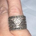 Silver and Marcasite Chunky Band Ring with Rhinestone Heart Photo 0