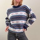 Vintage 1980s/90s Blue Fair Isle Grandmacore Chunky Pullover Sweater Size M Photo 2