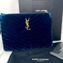 Saint Laurent  Blue Chevron Velvet Monogram Zip Pouch Photo 0