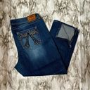 Seven 7 Women Sz 24 Distressed Denim Blue Jean Cropped Capri Leg Zip Embellished Photo 4