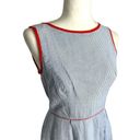 Jessica Simpson  Blue White Seersucker Stripe Dress Orange Trim Pockets SIze 4 Photo 2