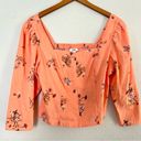 a.n.a 🦋 NWT  Orange Square Neck Floral Prairie Long Sleeve Crop Top Cottagecore Photo 1