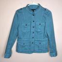 Talbots  Women’s Military Style Denim Jean Teal Blue Royal Button-Up Jacket Photo 0