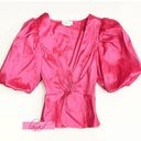 Lovers + Friends NEW Lovers Friends Bene Top Pink Puff Princess Sleeve Barbie Shiny Twist Blouse Photo 4