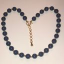 Monet  Vintage Navy Blue & Gold Tone Beaded Classic Boho Retro Necklace Photo 0