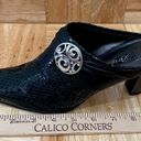 Brighton  “Ravish” Napa Snake Embossed Leather Black Mules Heels Size 6.5 Photo 8