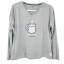 Life is Good  Womens Lounge Sleep Coffee Start Me Up Long Sleeve Top XL Gray Photo 0