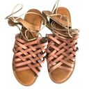 American Eagle Leather Lace Up Flat Sandal Sz. 9 Brown Festival Strappy Boho Photo 0