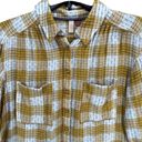 Pilcro  Anthropologie Blouse Womens S Yellow Plaid Blue Stitched Button Up Shirt Photo 2