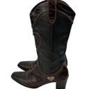 Brighton  Toby Western Cowboy Boots Women Size 8.5 Brown Leather Heart Charm Croc Photo 2