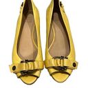 Frye Wedges  Yellow Leather Buckle Detail Peep Toe Wedges, Sz 8 Photo 0