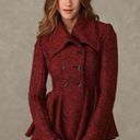 Free People  Patricia Pea Coat Peplum Tweed Chevron Flat Collared Maroon 6 Photo 3