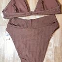 Aerie Large 2 Piece  Ribbed Shine Crossover High Cut Cheeky Bikini Top & Bottom Photo 5