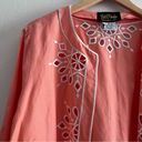 Bob Mackie  Wearable Art Peach & White Embroidered Linen Blend Open Jacket Photo 3