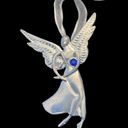 American Vintage Birthstone Pewter Angel BROOCH PIN Ornament Pendant September Sapphire Crystal Photo 1