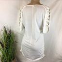 Venus  White V Neck Gold Cutout Strappy Sleeve Short Sleeve Tee T Shirt L Photo 2