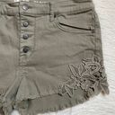 Mossimo Denim Y2k Mossimo embroidered lace distressed hem high rise shorts Photo 8