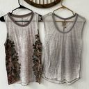 Chaser  Bundle of 2 Lightweight Semi Sheer Acid Washed Sleeveless Floral Tanks S Photo 0