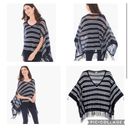 Chico's Zenergy Chico’s Rebekah Fringe Navy Striped Poncho Size Large XL - NWT Photo 7