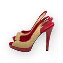Bebe  ᪥ Katie Straw Platform Slingback Heeled Sandals ᪥ Red Leather ᪥ Size 6M ᪥ Photo 13