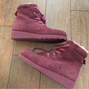 BEARPAW  Phoebe Wine Suede Sheepskin Lace Up Hiker Boot sz 10 Photo 2