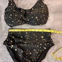 Tempt Me  Women's Medium Black with Gold Stars Halter Neck Bikini Swimsuit Photo 8