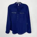 DNA Couture Long Sleeve Blouse Size Small Blue Zipper / Button Detail 3/4 Sleeve Photo 0